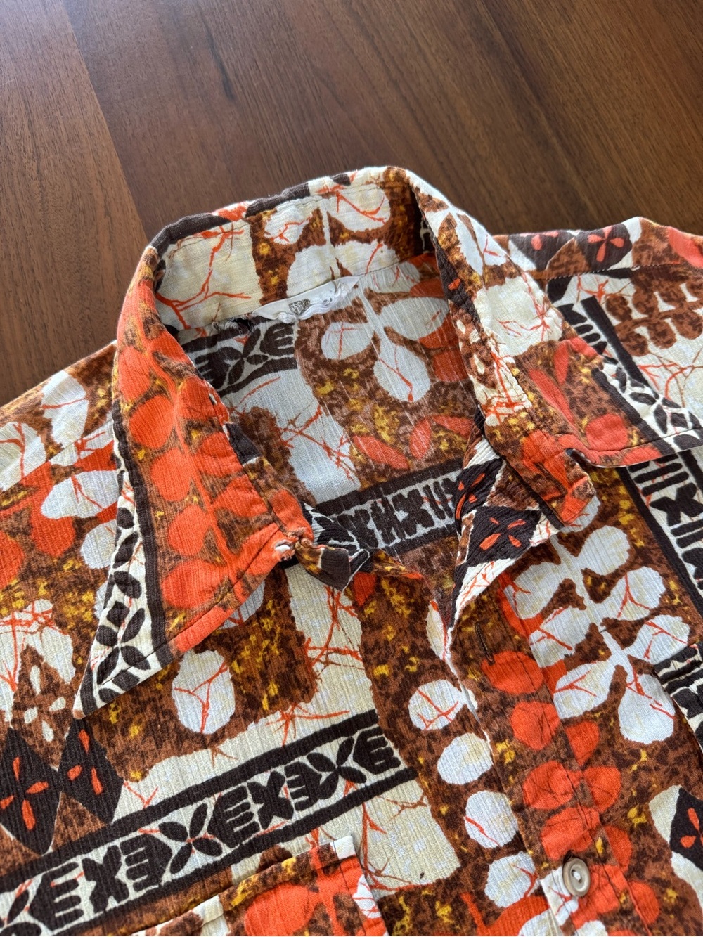 Vintage 70s Tiki Hawaiian Shirt XL XXL Tropical Barkcloth Style Camp Collar - Picture 5 of 15